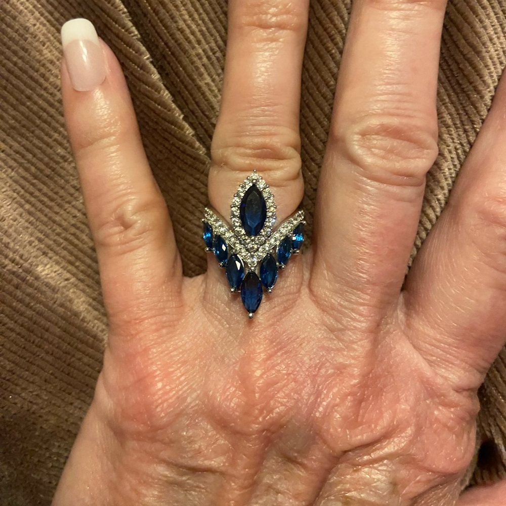 beautiful faux sapphire pure 925 silver ring